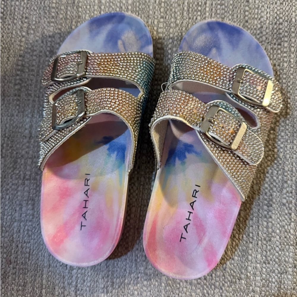 Tahari Kids' beautiful Tie-Dye Sandals with Rhinestone and Buckles size 3